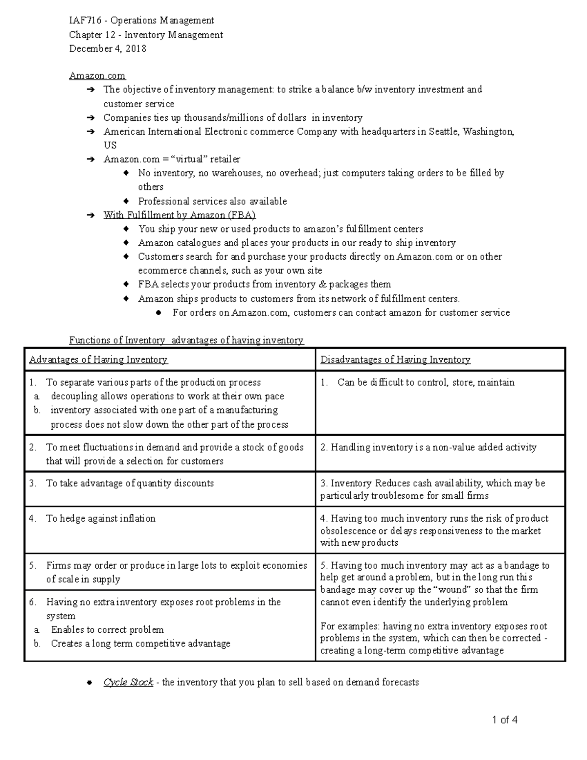 Chapter 12 Inventory Management IAF716 Operations Management