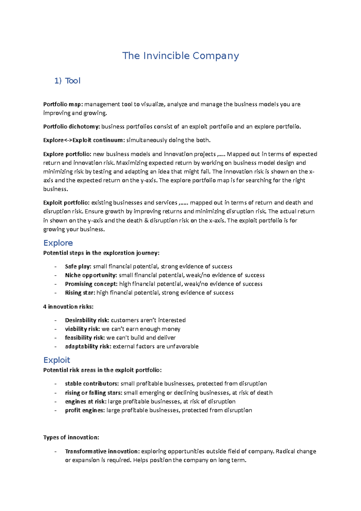 The invincible company - The Invincible Company 1) Tool Portfolio map 