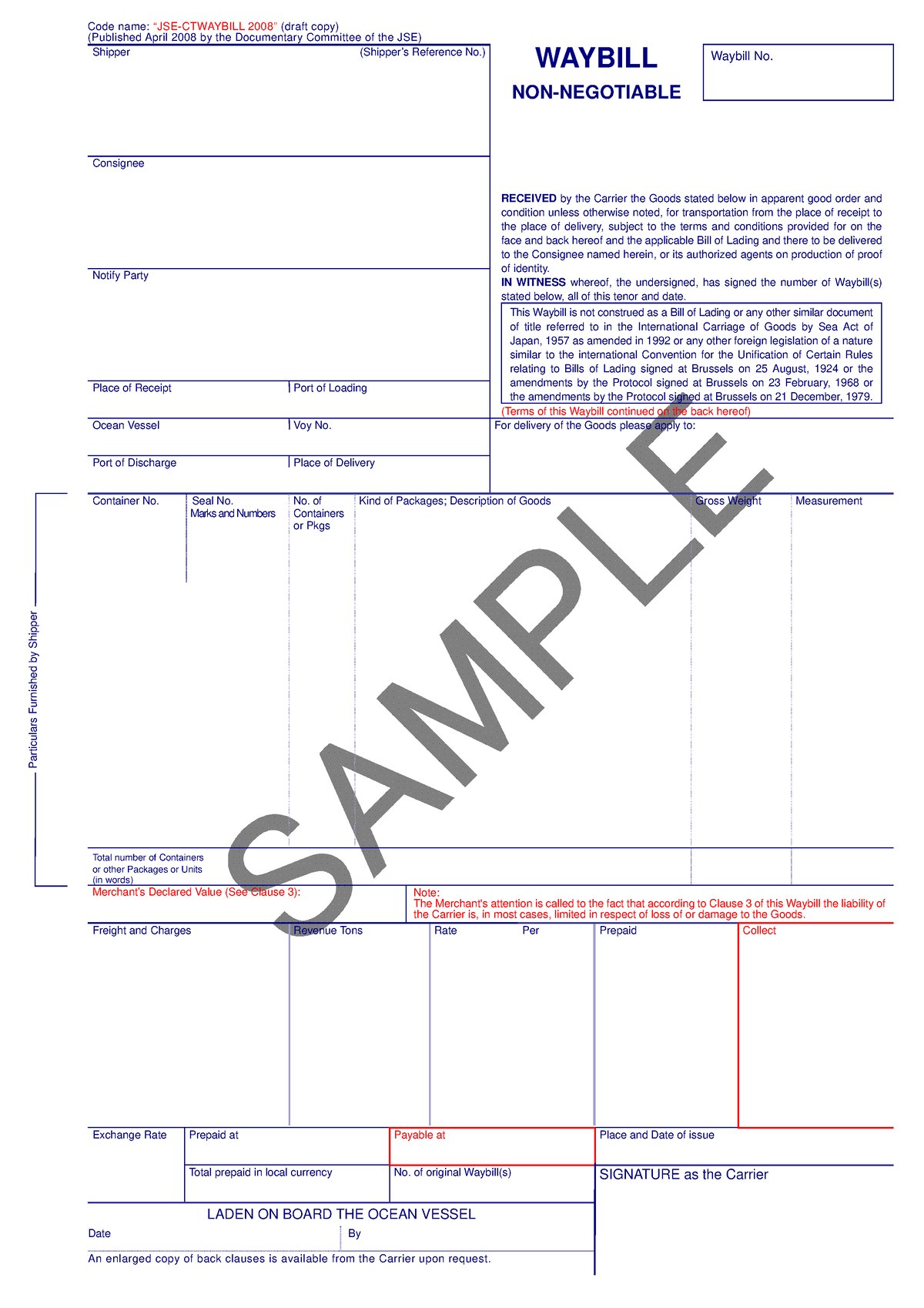 Jsectwaybill 08 sample Shipper (Shipper’s Reference No.) WAYBILL NON