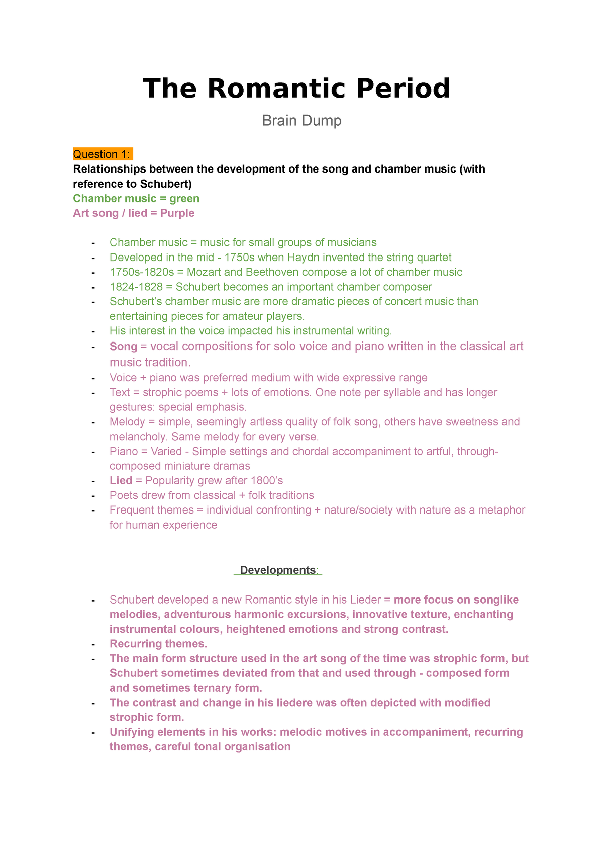 MGS Brain Dump - Musicology Romatic era combined notes - The Romantic ...