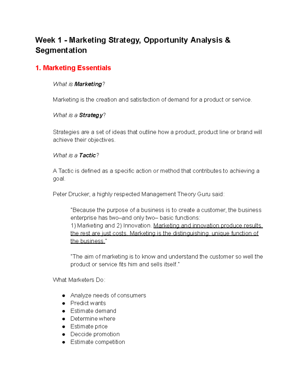Marketing Week 1 Lecture Notes - Week 1 - Marketing Strategy ...