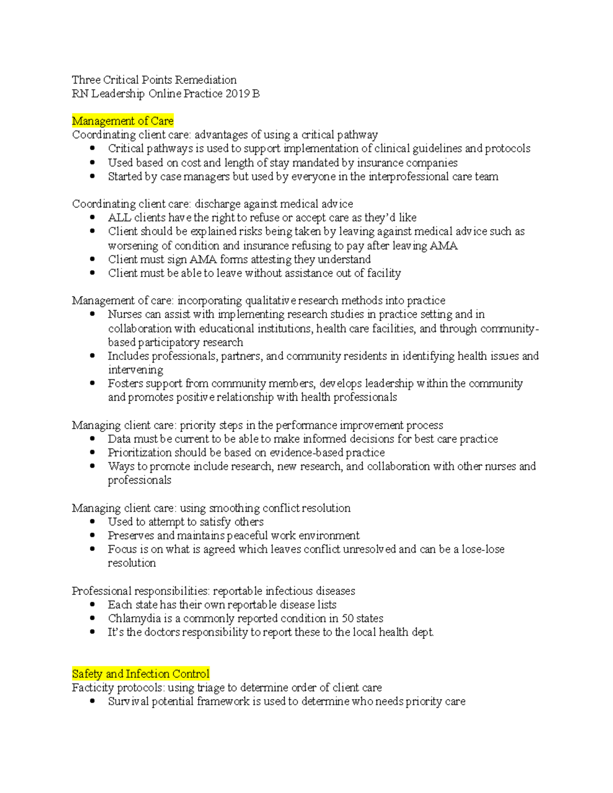 3CP Leadership Practice B - Three Critical Points Remediation RN ...