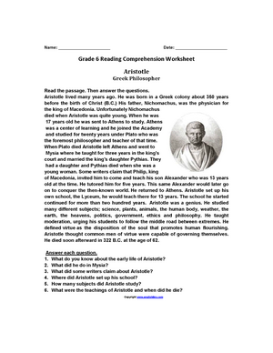 reading comprehension worksheets for grade 6 professional education studocu