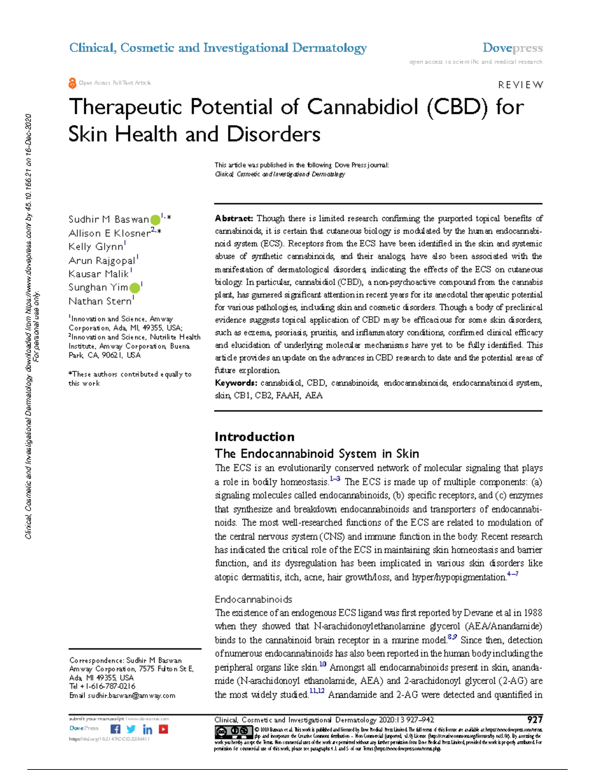 CCID - gym - R E V I E W Therapeutic Potential of Cannabidiol (CBD) for ...