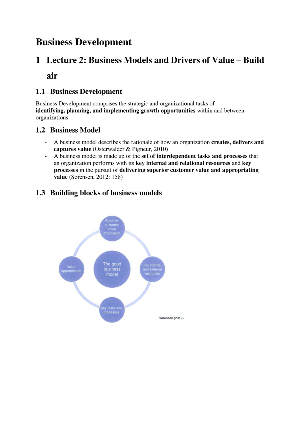 Notes BD SDU - Business Development 1 Lecture 2: Business Models And ...