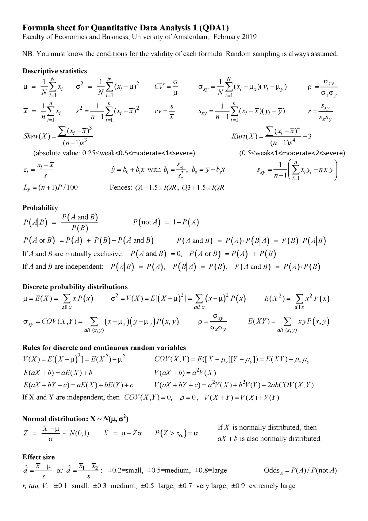 Formula sheet QDA1 version Feb - Warning: TT: undefined function: 32 ...