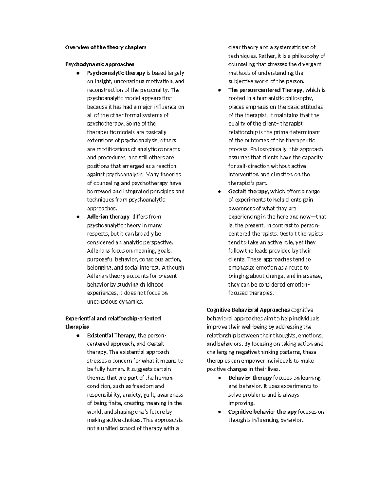 Overview of the theory chapters - Overview of the theory chapters ...