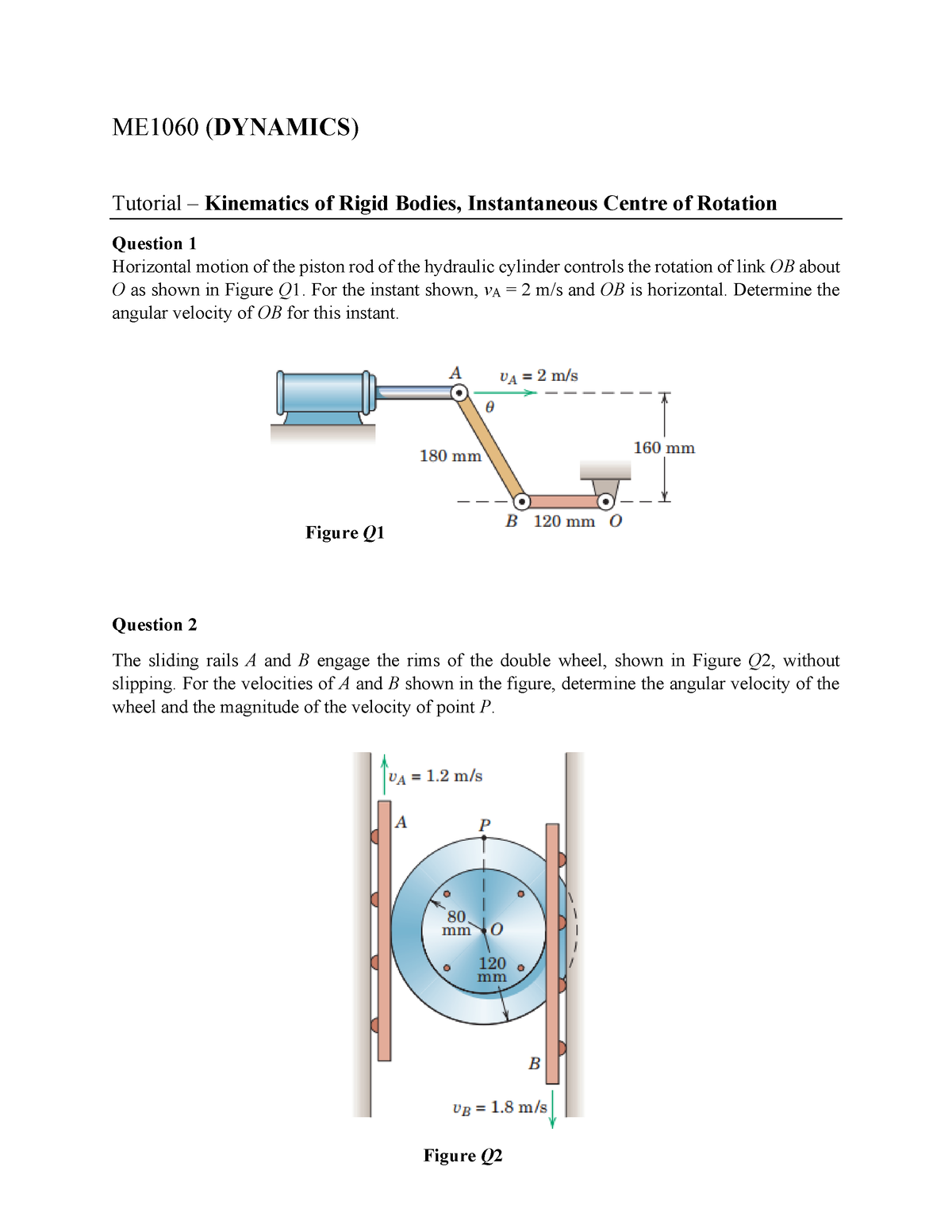 Tutorial kiematics of rigid bodies inst centre - ME10 60 