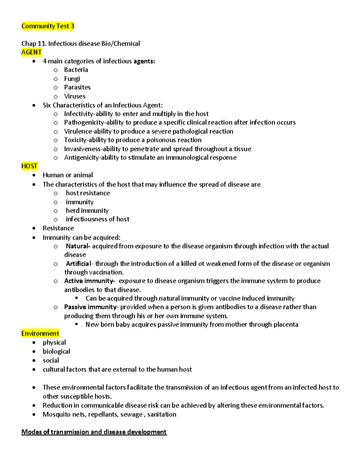 Community Test 3 Infectious disease Bio/Chemical AGENT • 4 main