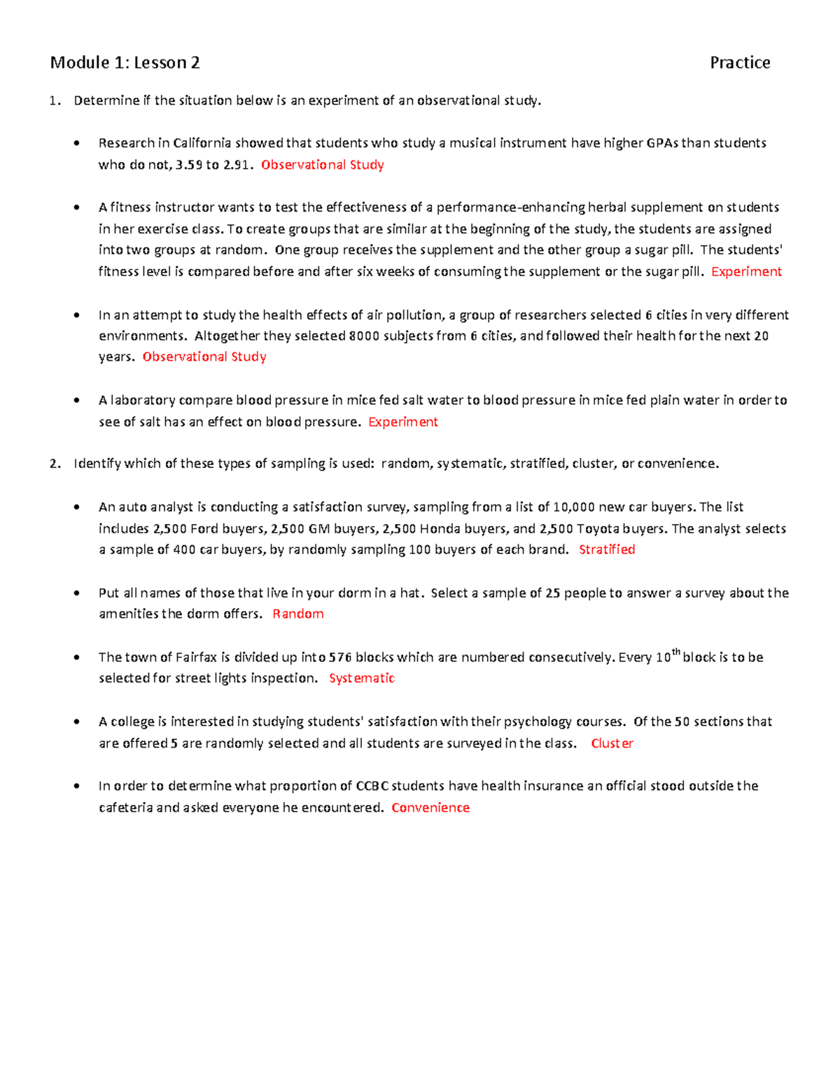 Lesson 2 Practice answers - Module 1: Lesson 2 Practice Determine if the  situation below is an - Studocu