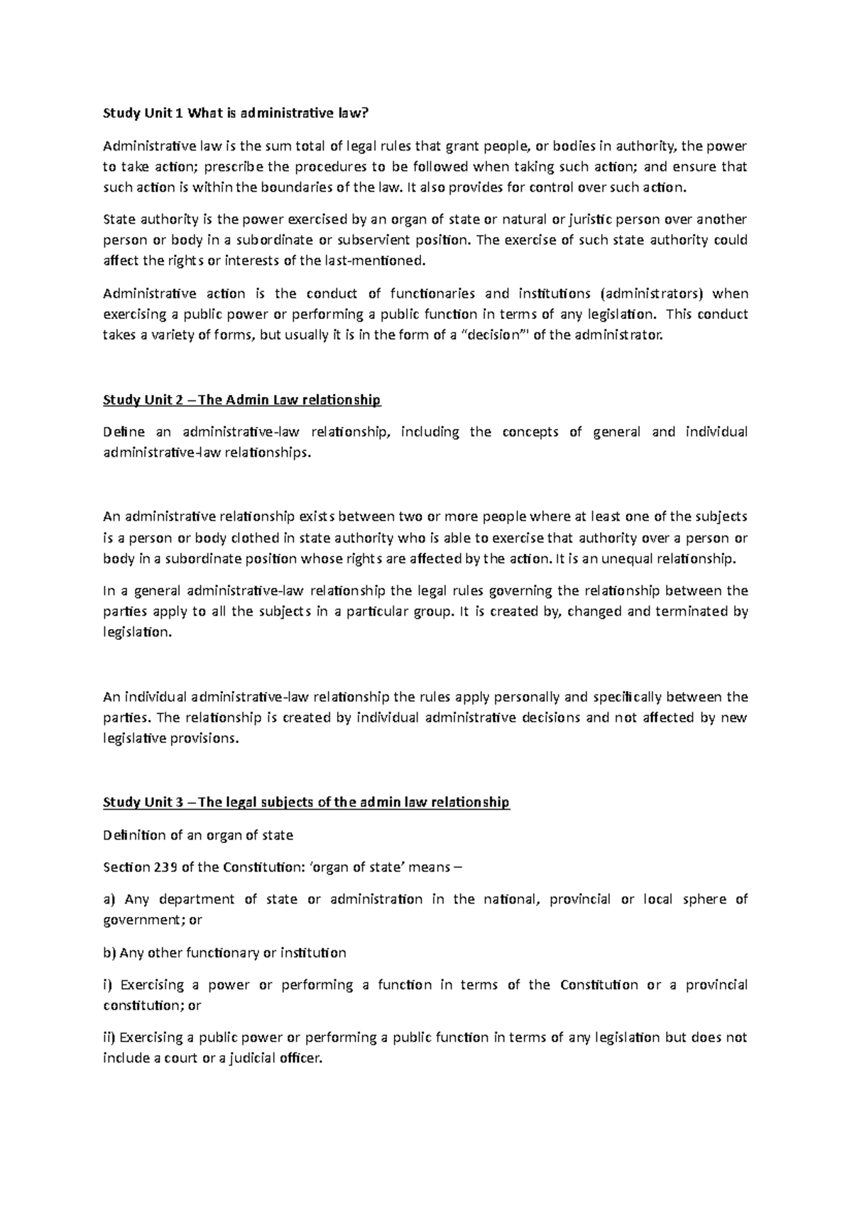 Notes Study Unit 1 What is administrative law? Administrative law is