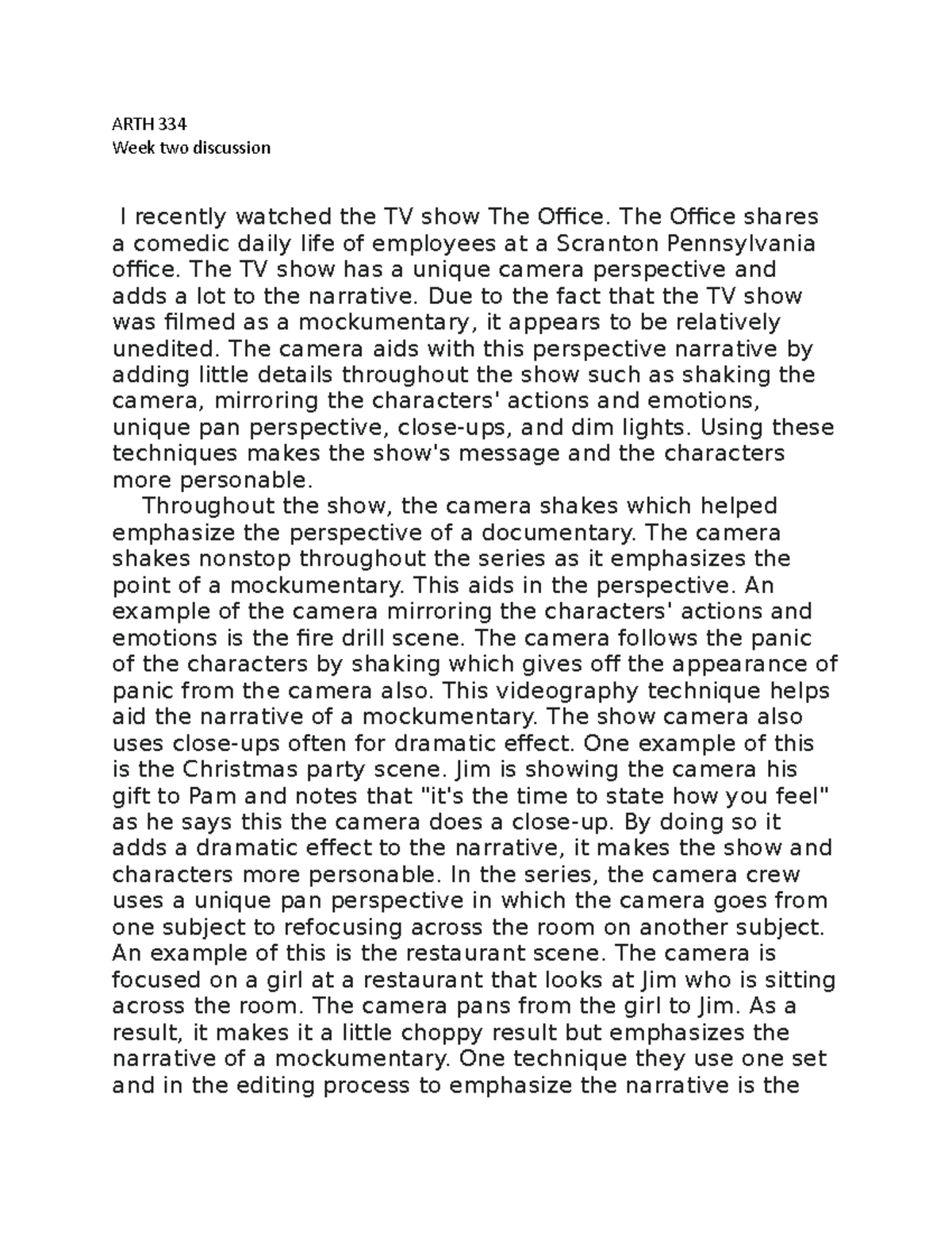 ARTH 334 wk 2 Discussion ARTH 334 Week two discussion I recently