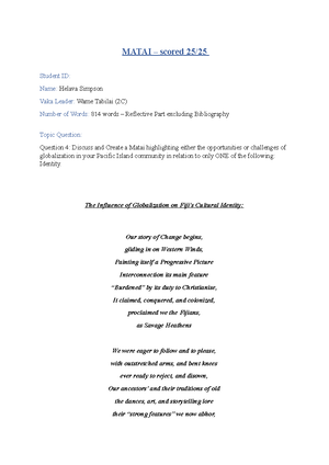 Matai Proposal - MATAI PART 1: PROPOSAL UU 204 Pacific Worlds Student ...
