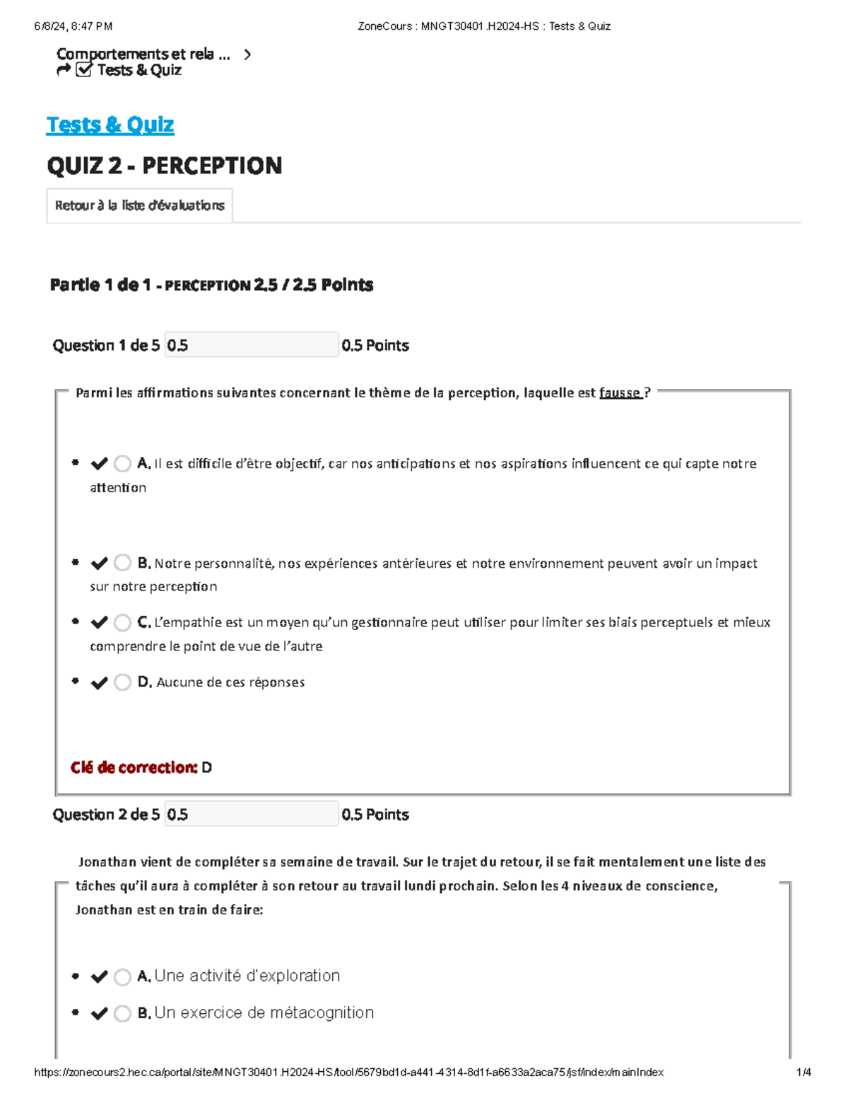 Quiz 2 - Perception - Comportements et rela ... Tests & Quiz Tests ...