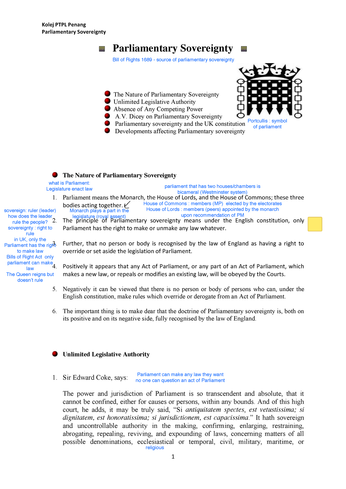 Parliamentary Sovereignty - Parliamentary Sovereignty Parliamentary ...