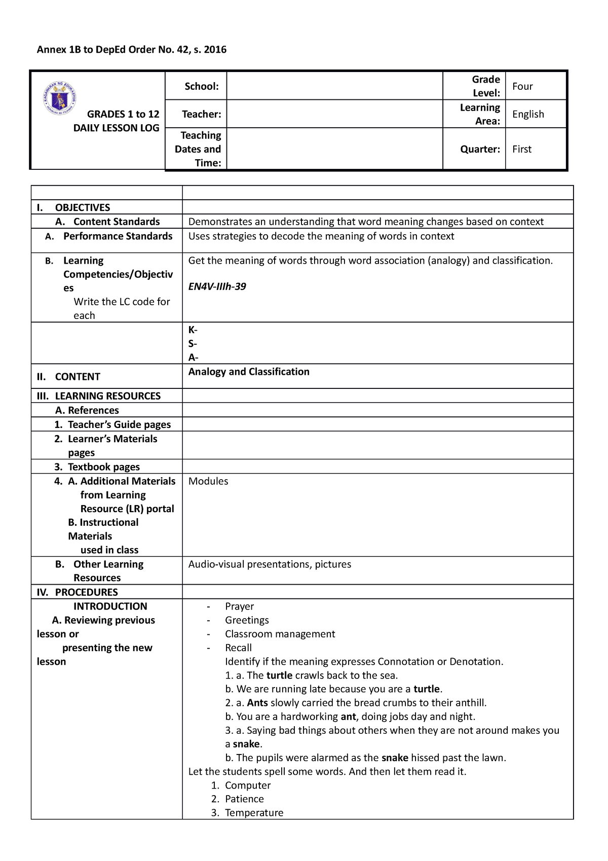 DLL-English-W8D1 - Daily Lesson Plan - Annex 1B to DepEd Order No. 42 ...