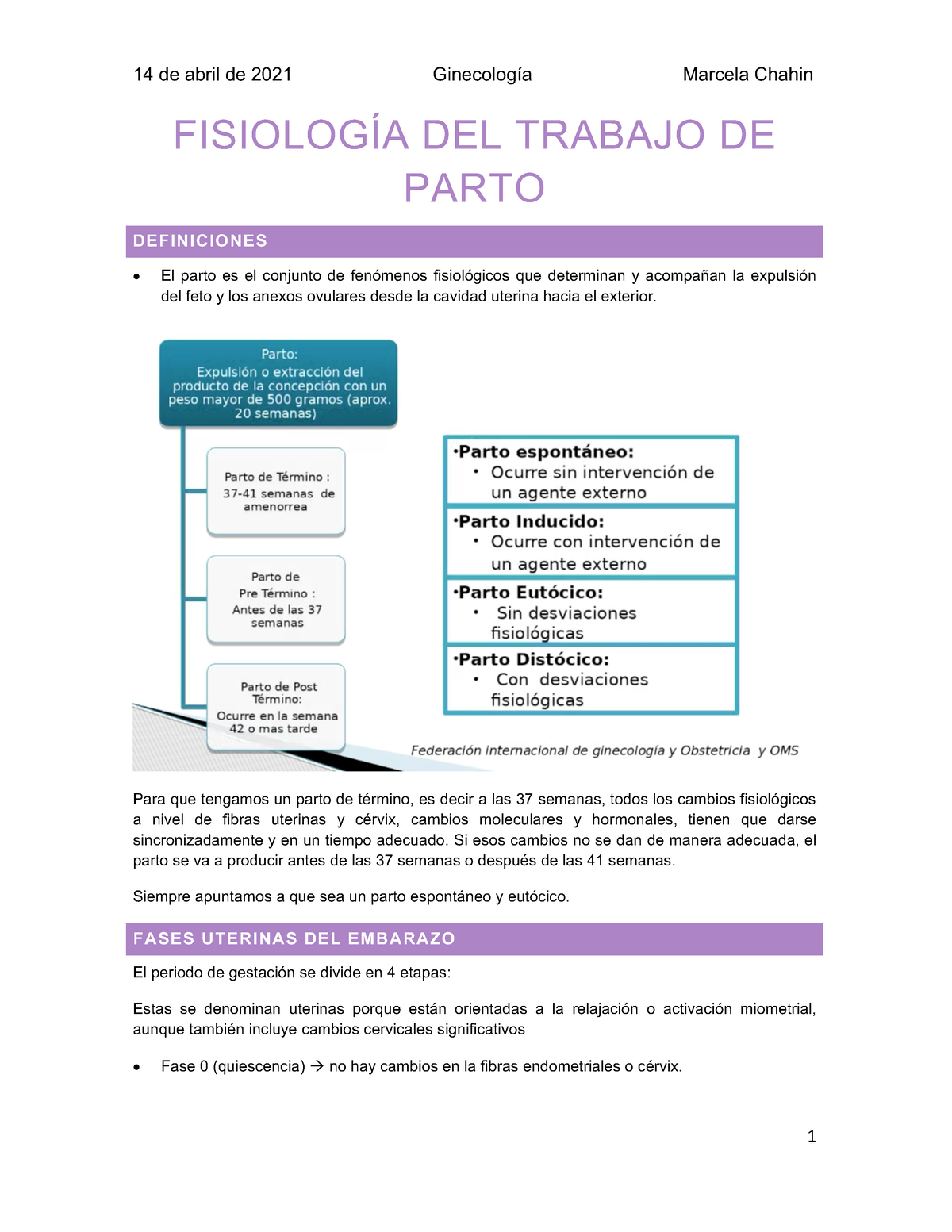 1. Fisiología Del Trabajo De Parto - FISIOLOGÍA DEL TRABAJO DE PARTO ...