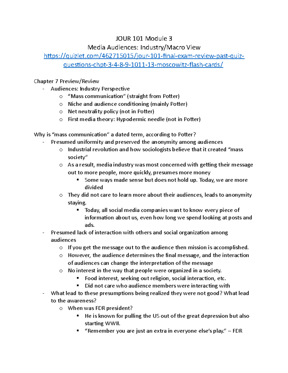 JOUR 101 Module 3 - All notes from slides in lectures along with ...