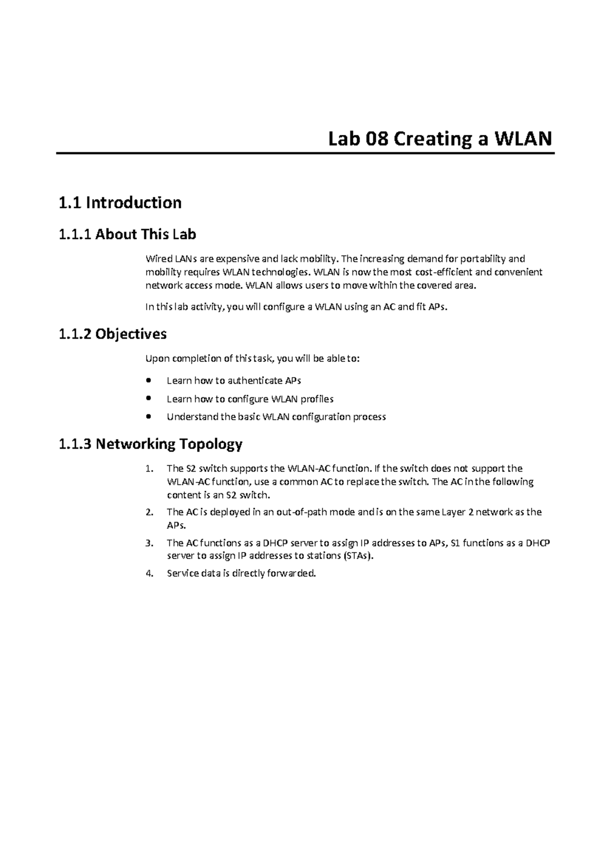 Lab 08 Creating a WLAN - lab practices - Lab 08 Creating a WLAN 1 ...