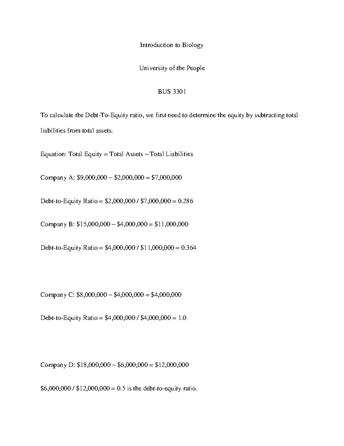 Written Assignment 1 Bus 3301 Introduction To Biology University Of The People Bus 3301 To Written Assignment 1 Bus 3301 Introduction To Biology University Of The People Bus 3301 To
