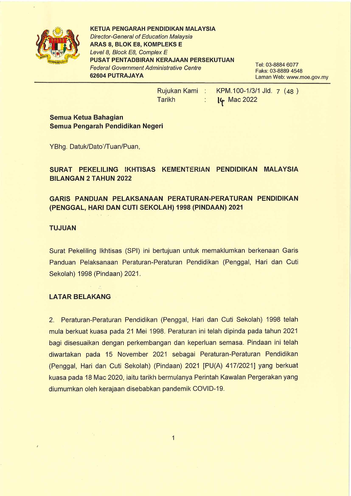 SPI KPM Bil. 2 Tahun 2022 Garis Panduan Pelaksanaan Peraturan-Peraturan ...