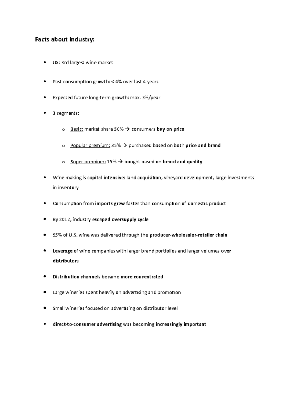 Facts about wine industry Facts about industry US 3rd largest wine