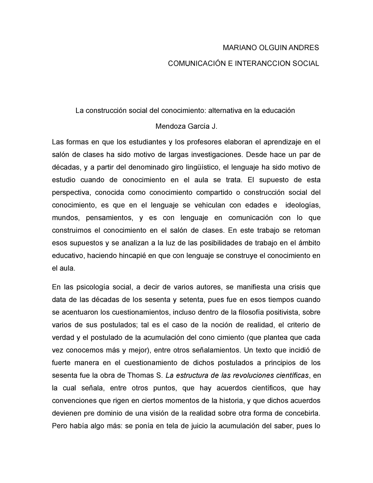 La Construcción Social Del Conocimiento - MARIANO OLGUIN ANDRES ...