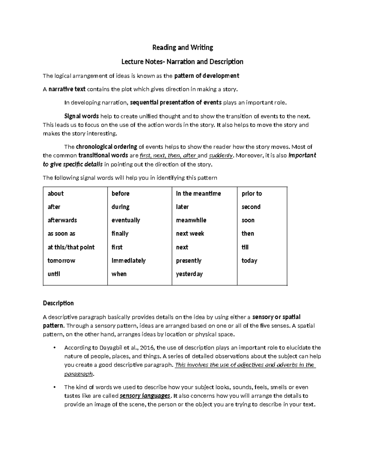 Narration-and-Description - Reading and Writing Lecture Notes ...