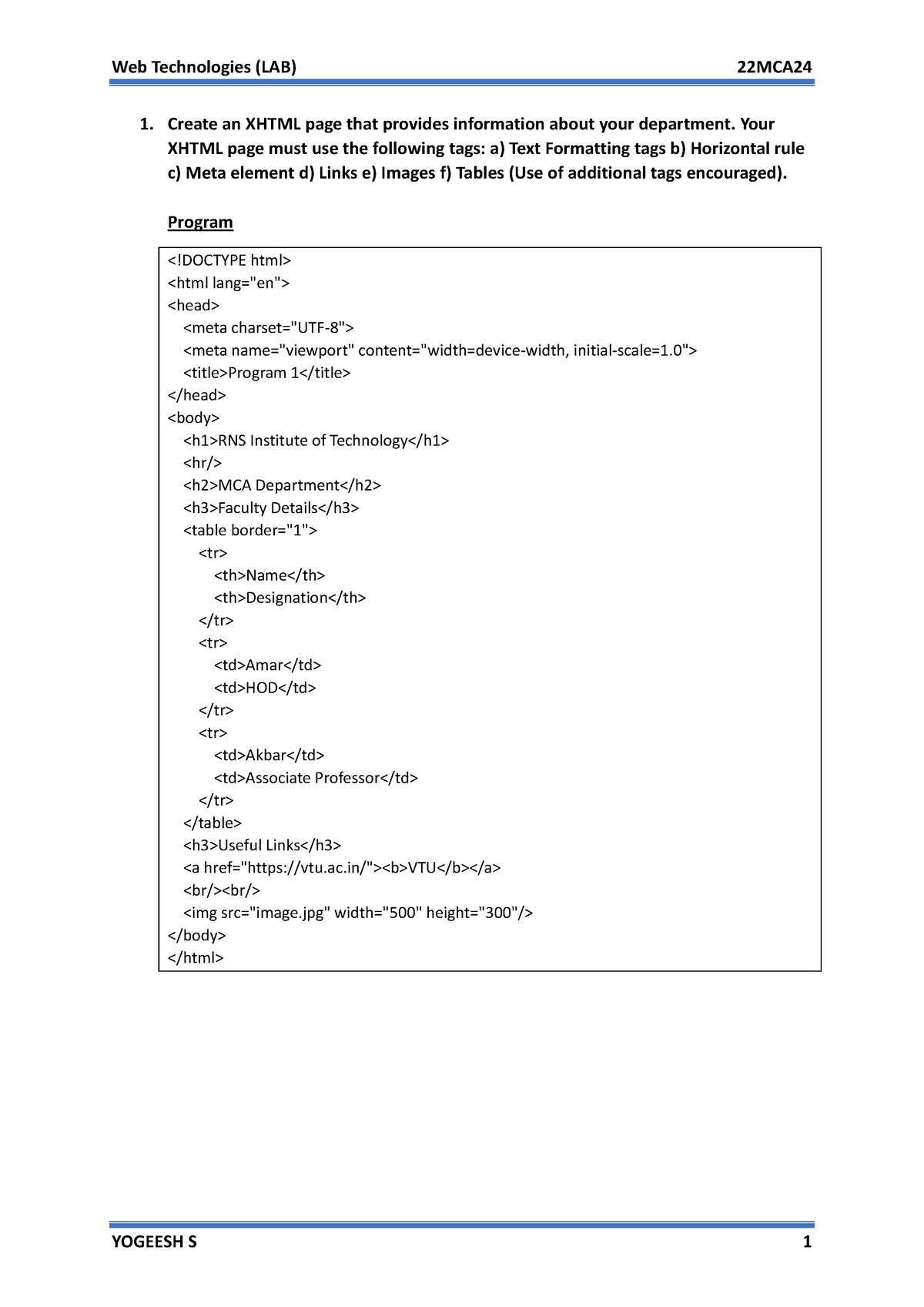 Web Technologies (Lab)-1 - 1. Create an XHTML page that provides ...