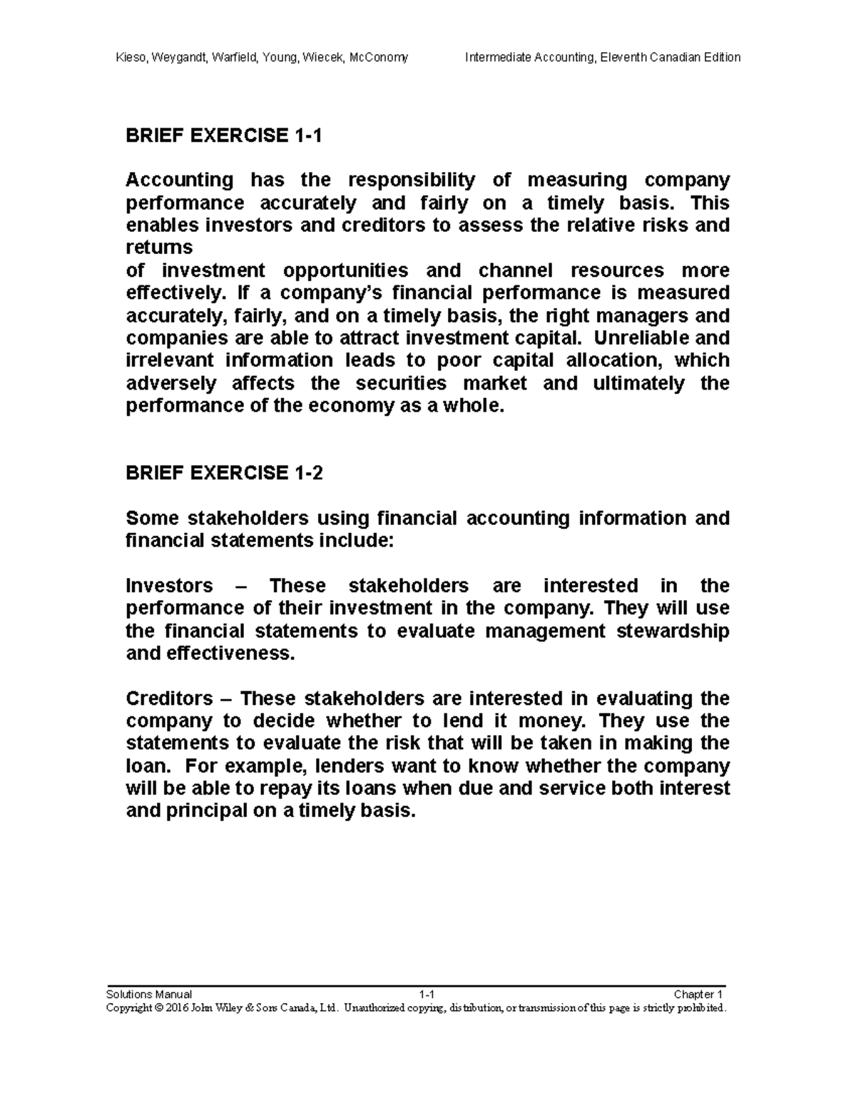 Ch1-solution - Intermediate Accounting Volume 1-11th - Solutions Manual ...