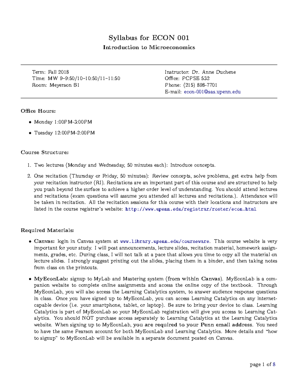 Syllabus ECON1 F18 - Syllabus For ECON 001 Introduction To ...