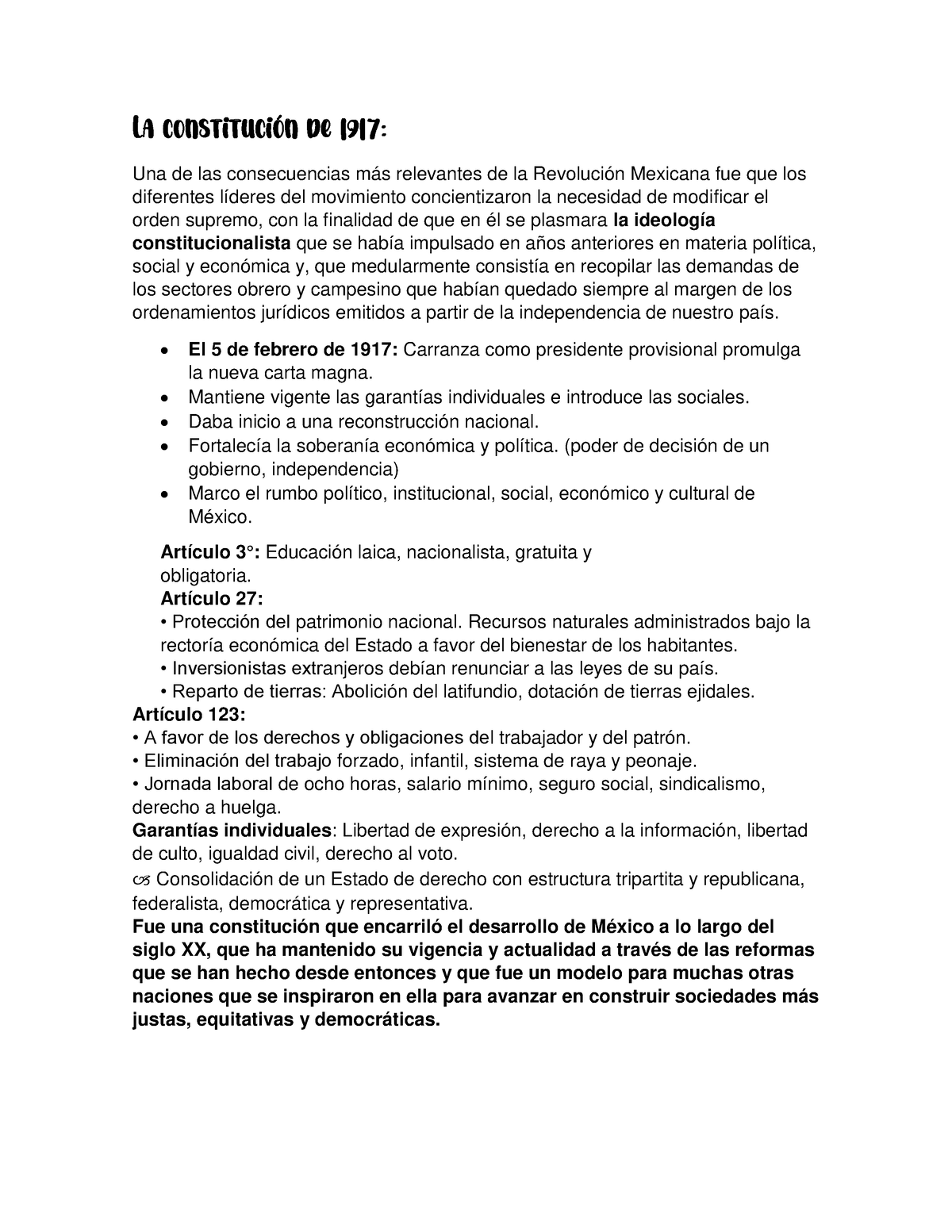 La Constitución De 1917 - Una De Las Consecuencias Más Relevantes De La ...