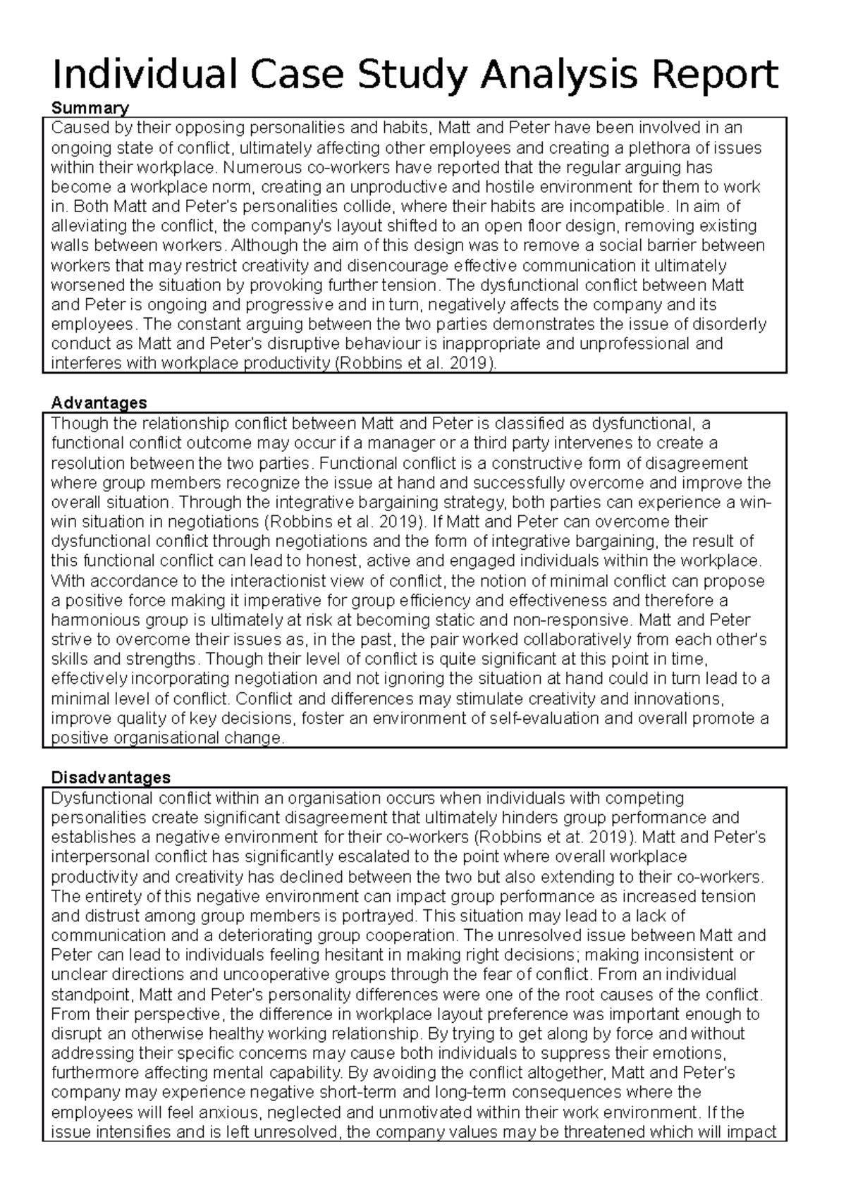 Individual Case Study Analysis Report Individual Case Study Analysis