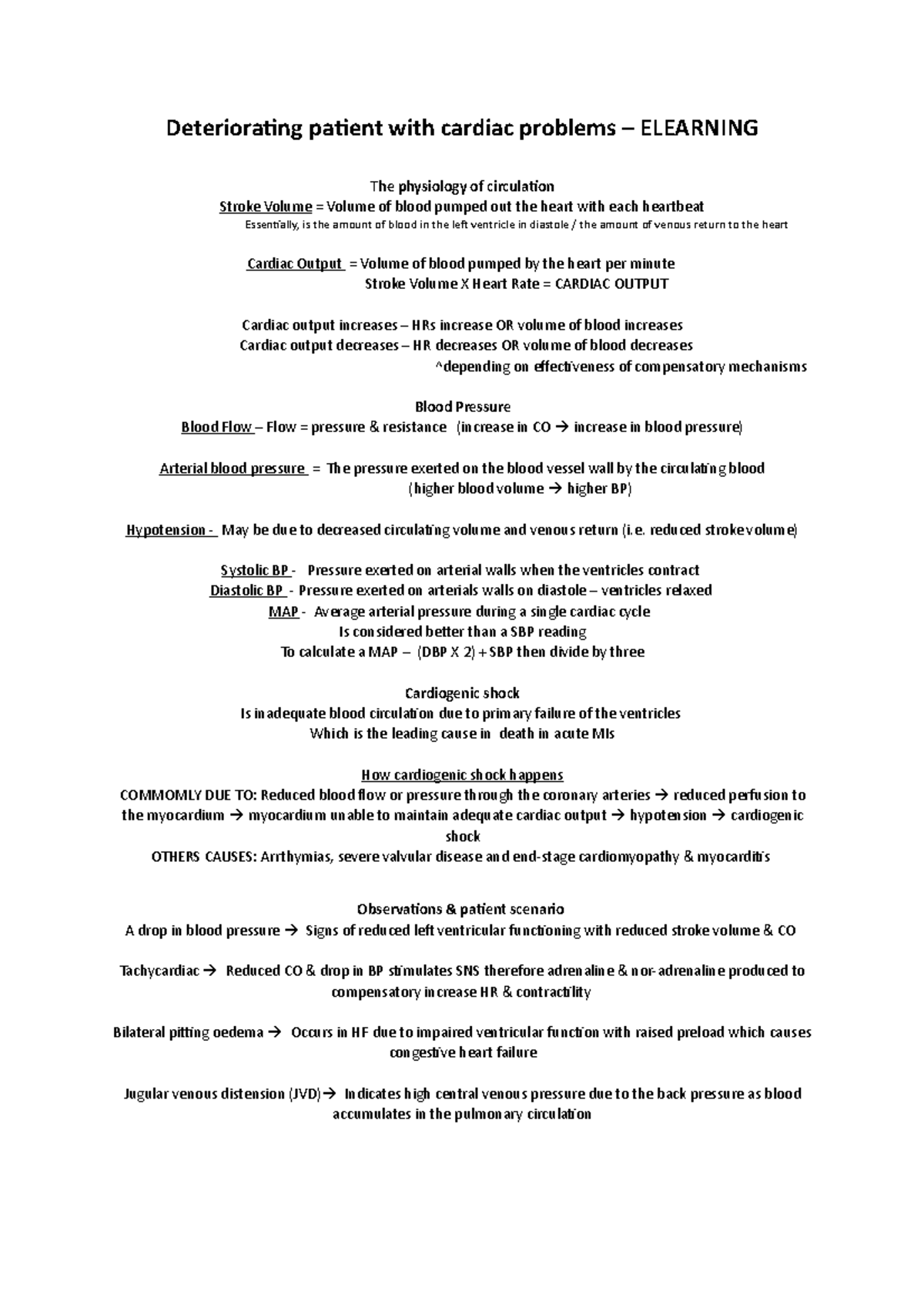 Deteriorating patient with cardiac problems lecture notes
