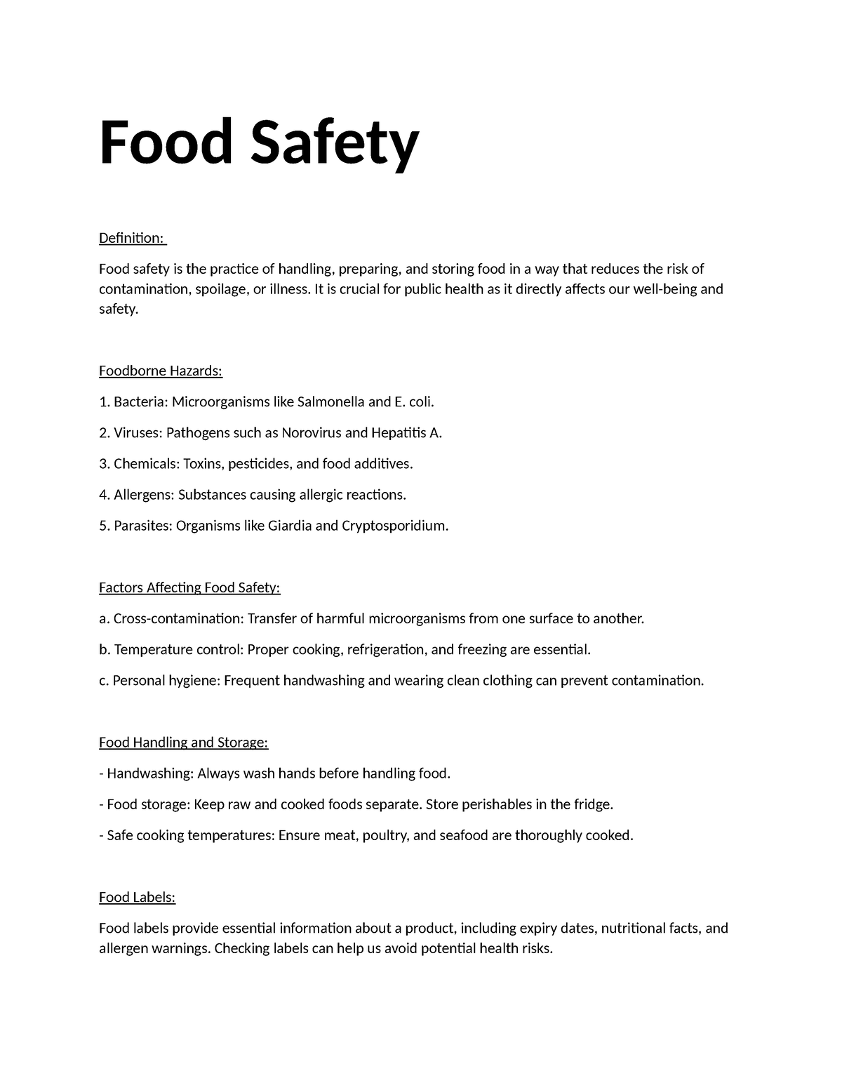 Food Safety - ffff - Food Safety Definition: Food safety is the ...