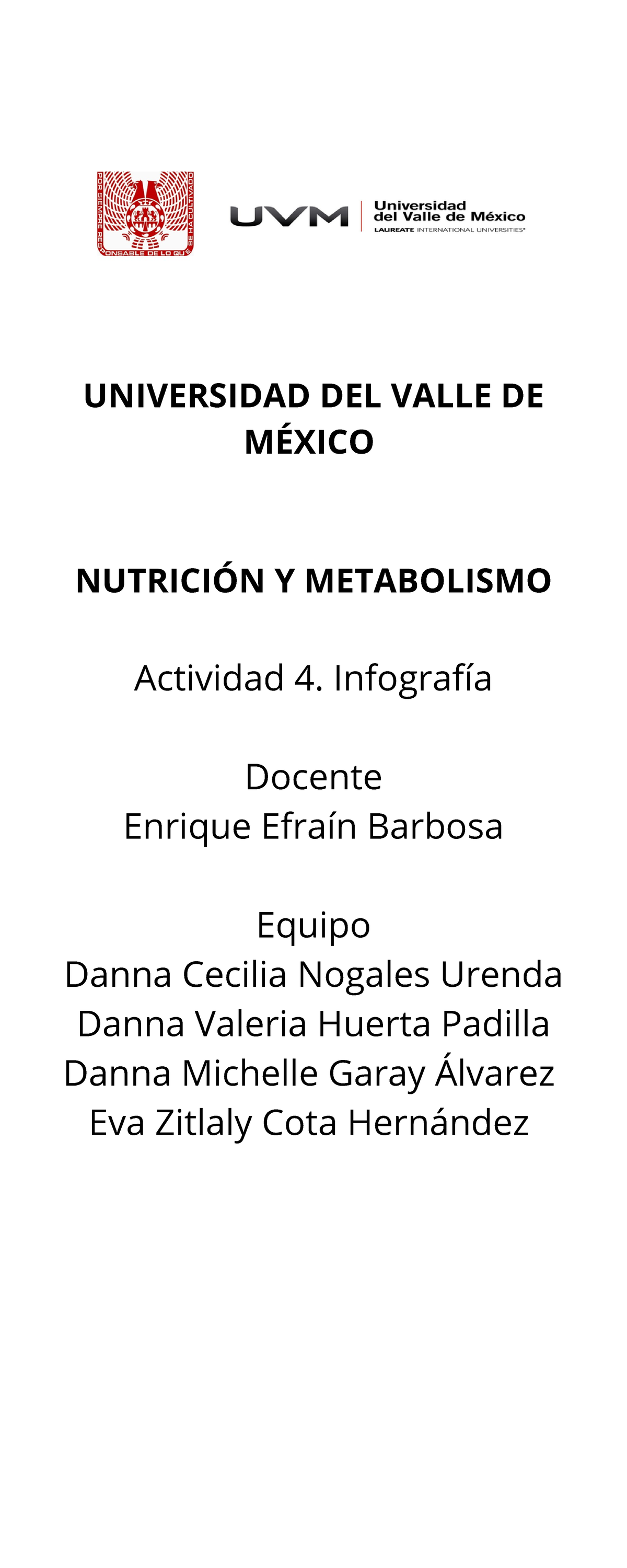 A DVHP tarea blackboard UNIVERSIDAD DEL VALLE DE MÉXICO NUTRICIÓN Y METABOLISMO Actividad