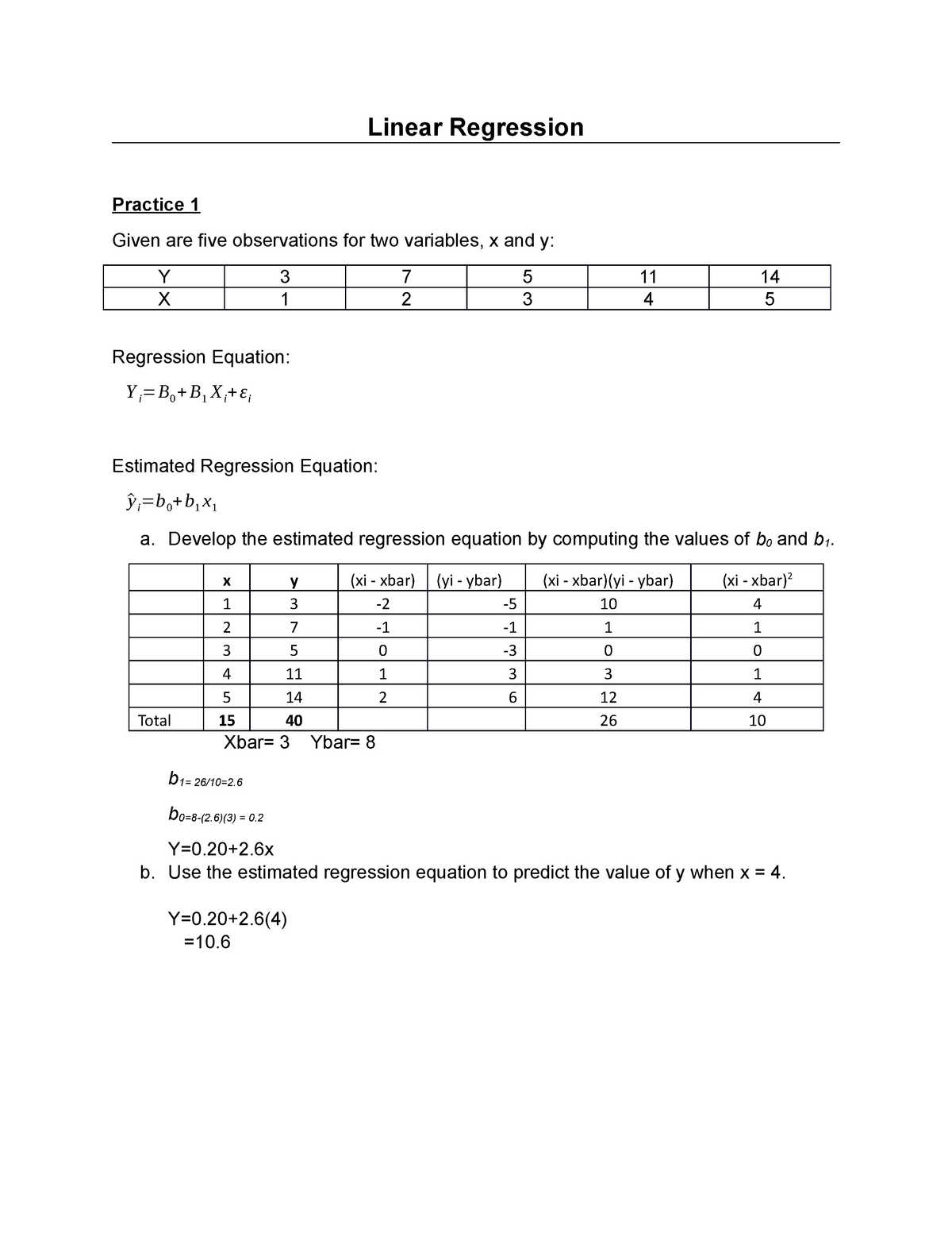 Linear Regression Practice Questions And Answers Linear Regression 