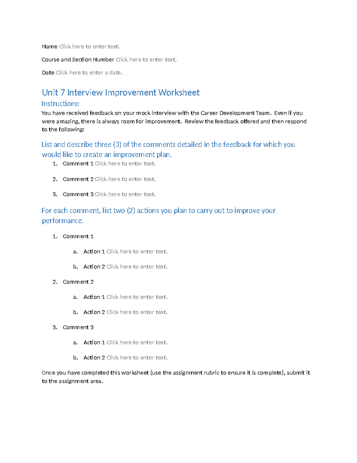 PD202 Unit 7 Interview Improvement Plan REV (1)-6 - Name Click here to ...