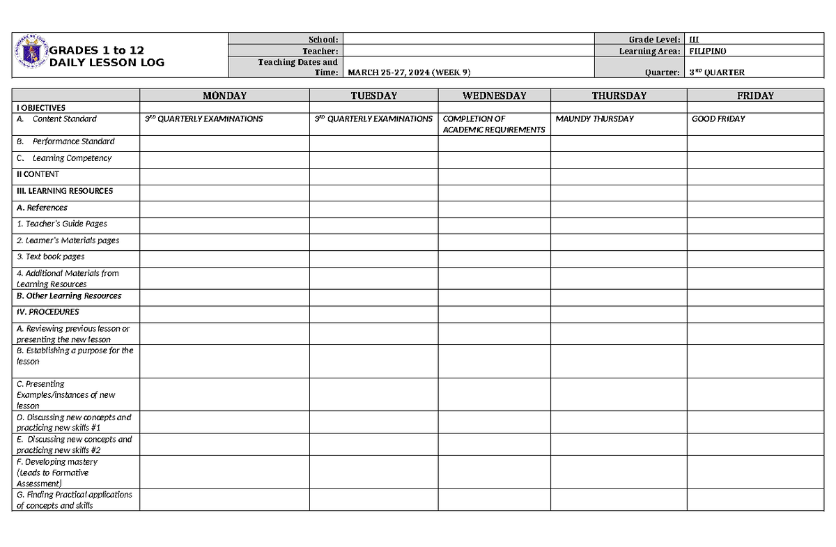 DLL Filipino 3 Q3 W9 - none - GRADES 1 to 12 DAILY LESSON LOG School ...