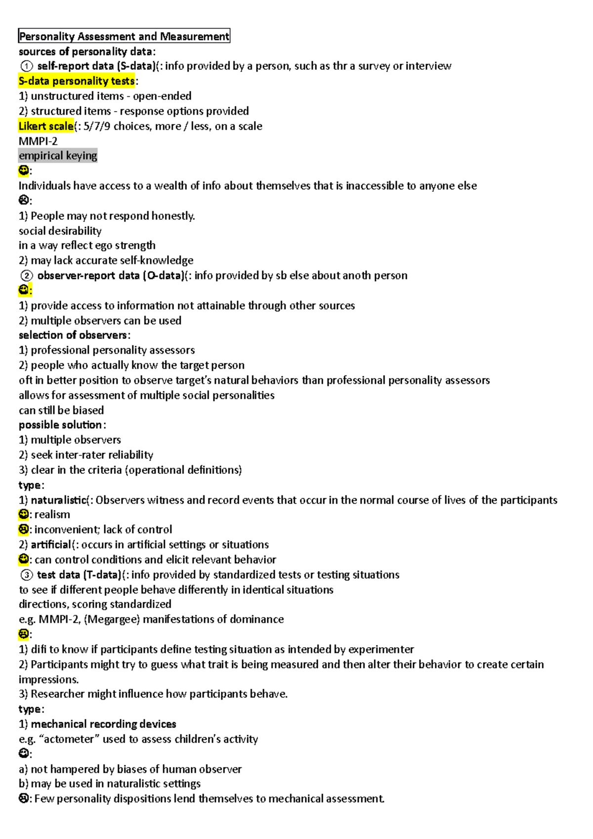 Personality Assessment and Measurement - Studocu