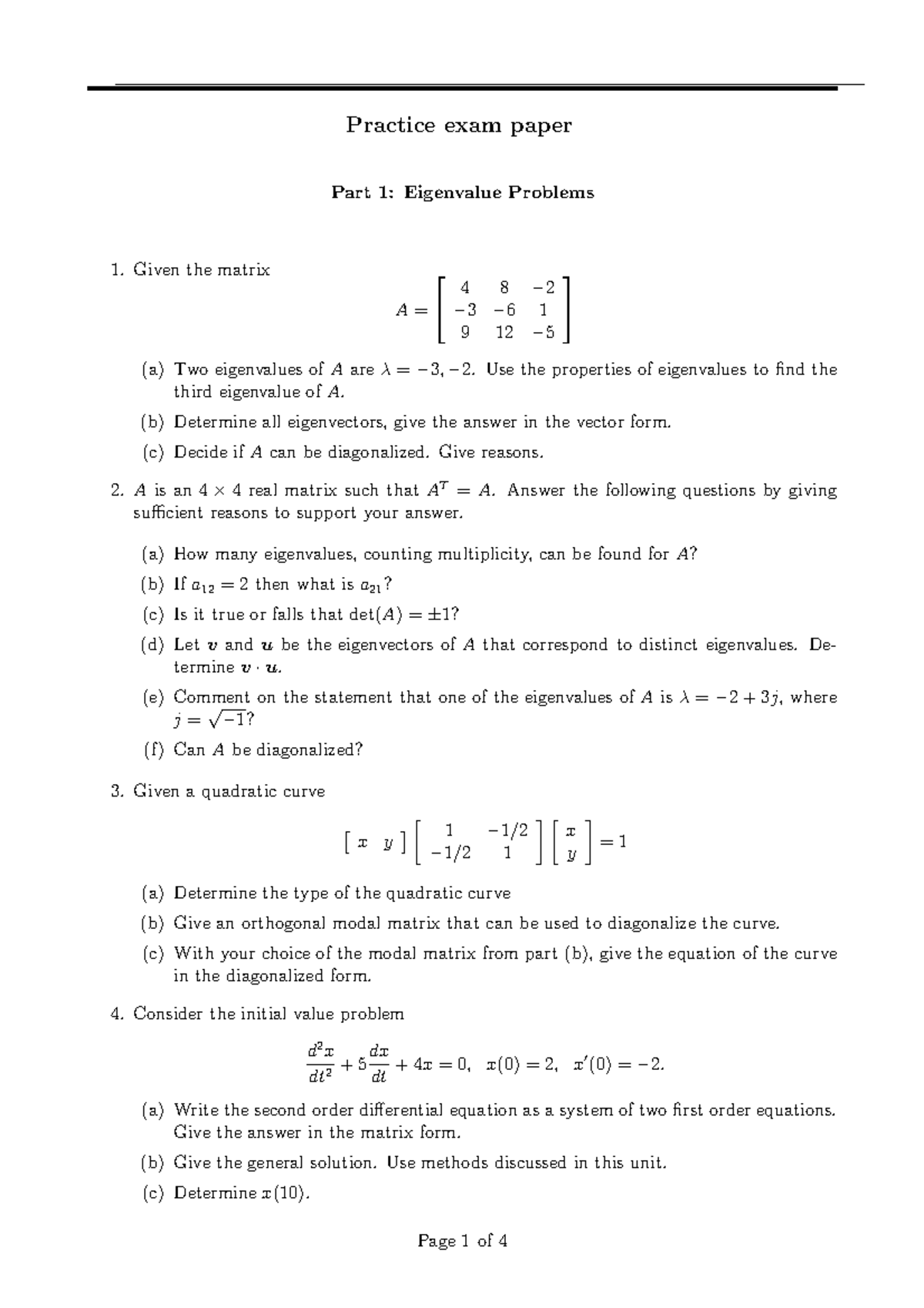 Mathematics 3a Practice Exam Mth20010 Swinburne Studocu