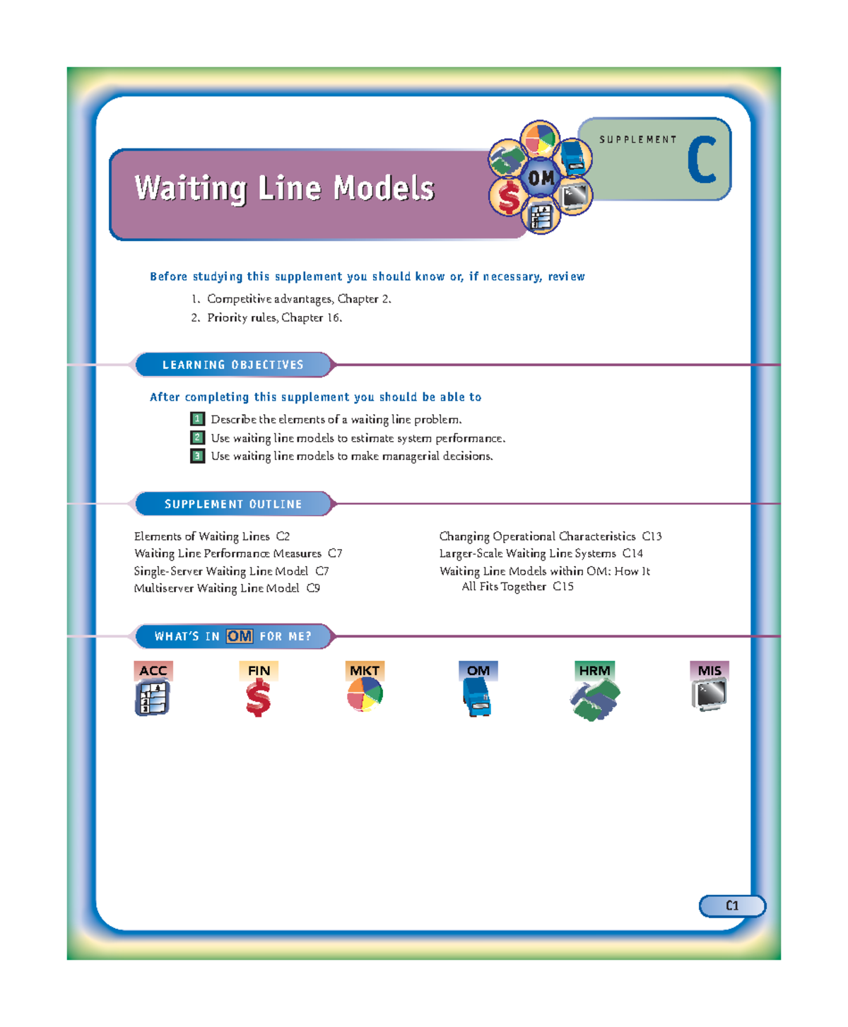 Queuing model notes - C Waiting Line Models C Elements of Waiting Lines ...