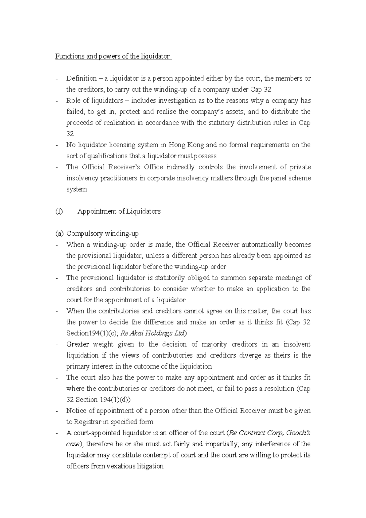 2.Functions and powers of the liquidator Functions and powers of the