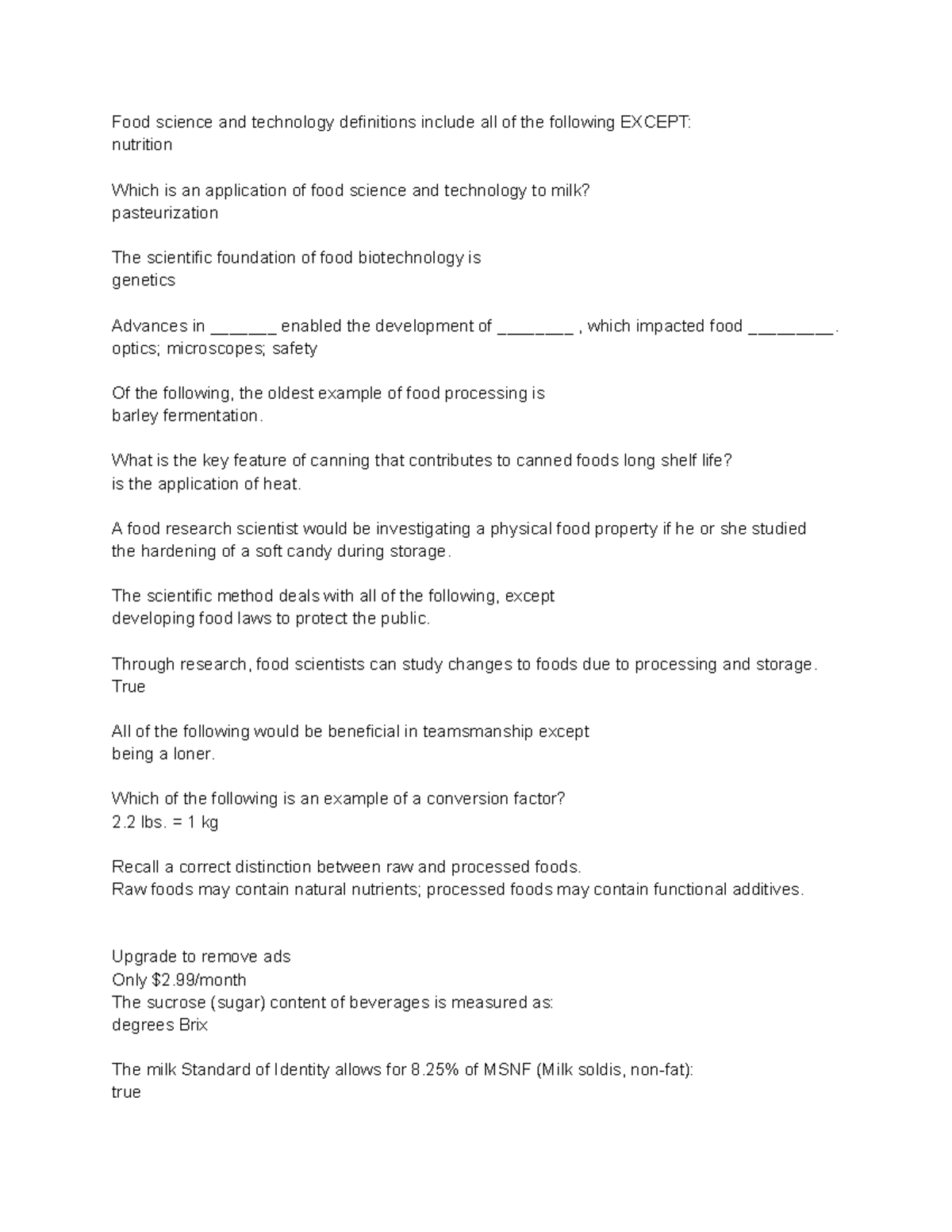 FS1 science of food Food science and technology definitions include