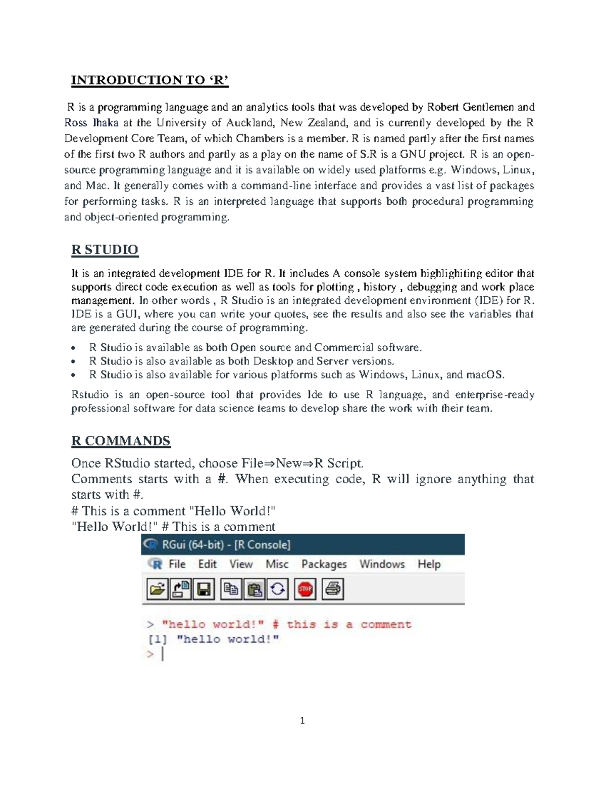 Introduction TO R Studio 2B - INTRODUCTION TO ‘R’ R is a programming ...