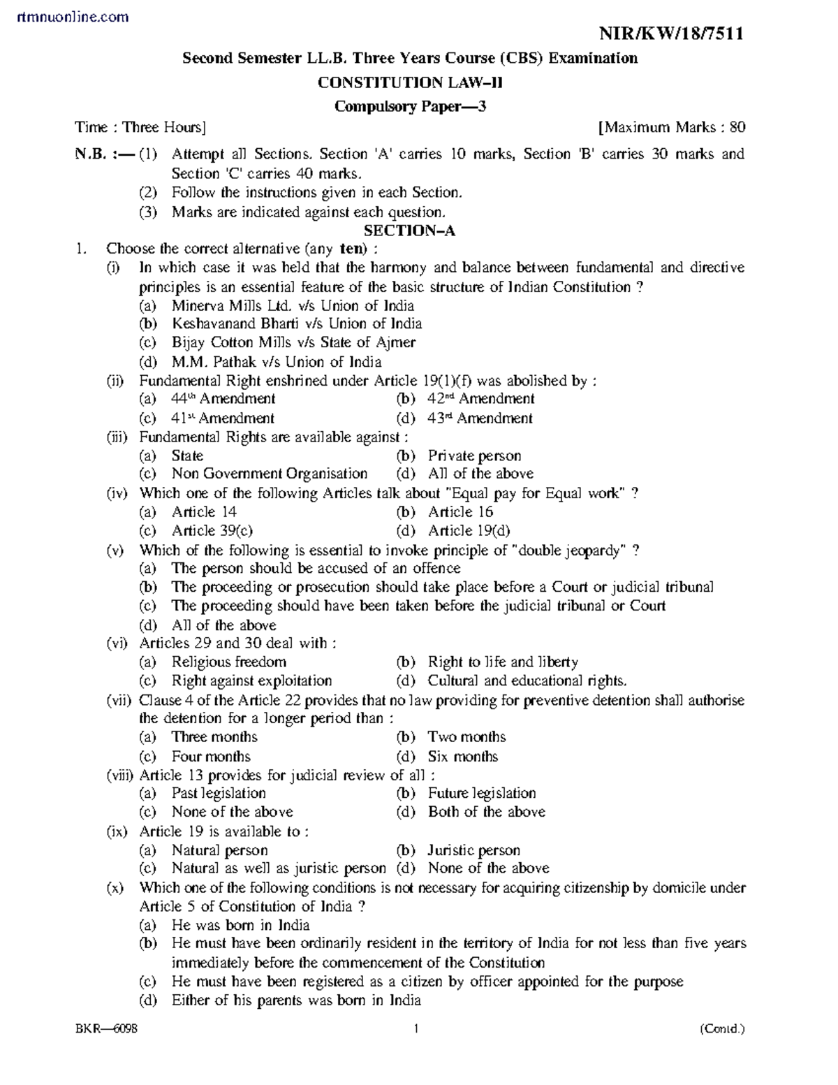 Llb 2 sem constitution law 2 p3 winter 2018 - NIR/KW/18/ Second ...