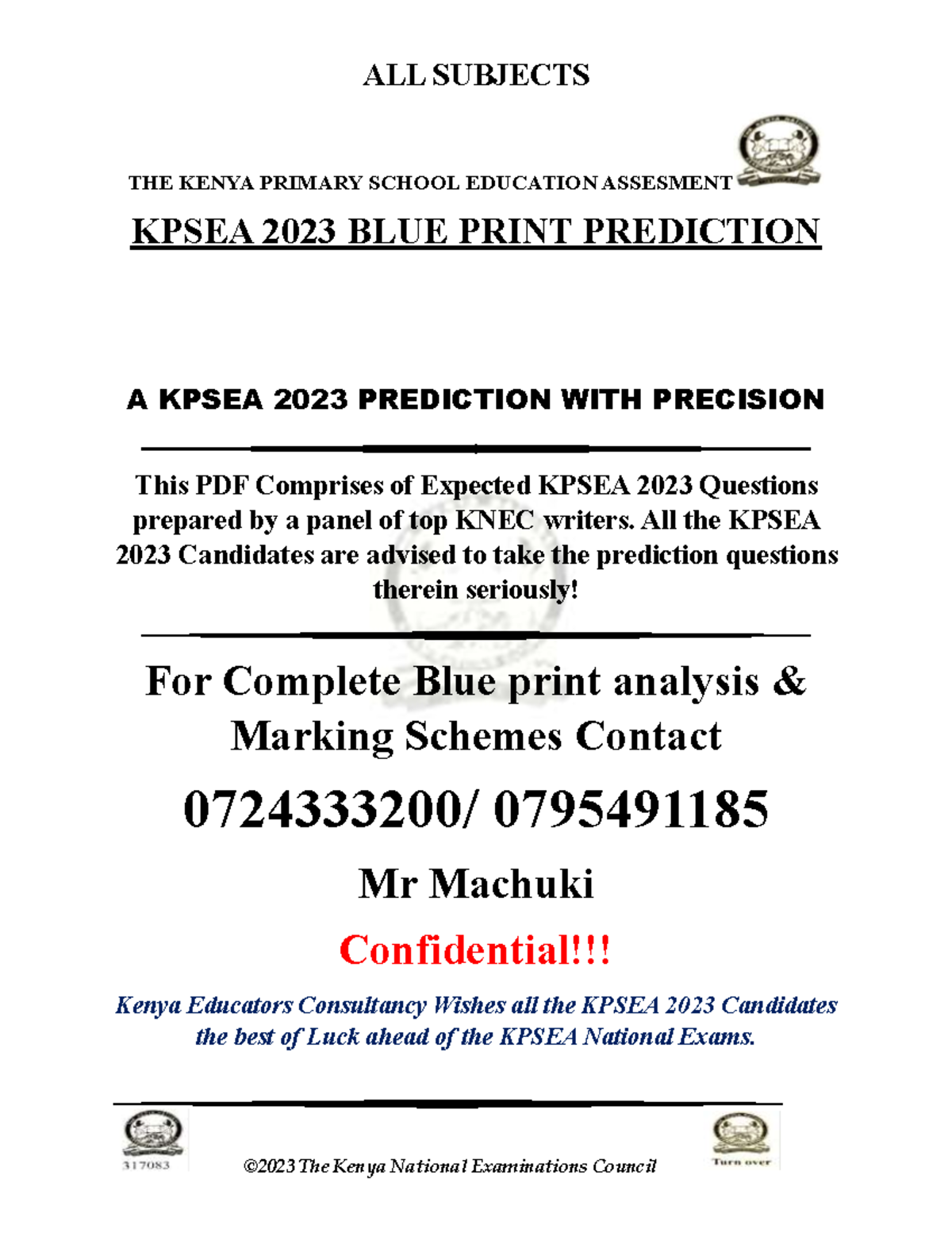 Kpsea 2023 BLUE Print Prediction ALL SUBJECTS THE KENYA