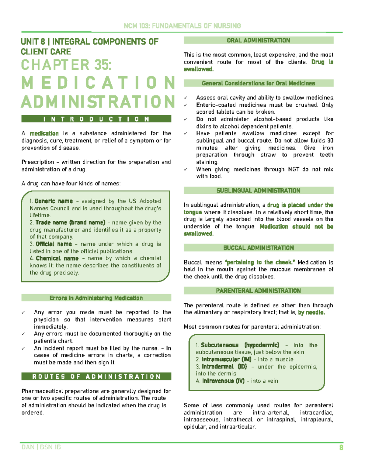 NCM 103 Med Administration - NCM 103 : FUNDAMENTALS OF NURSING DAN ...