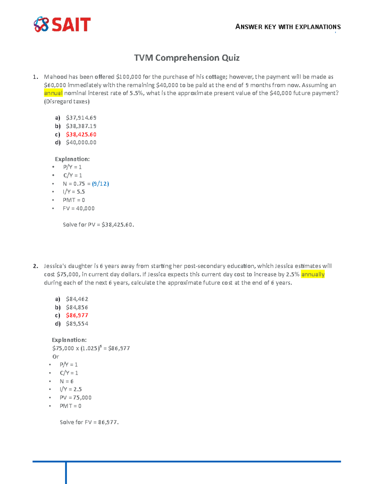 TVM Comprehension Quiz (Answer Key With Explanations) Spring 2020 - TVM ...