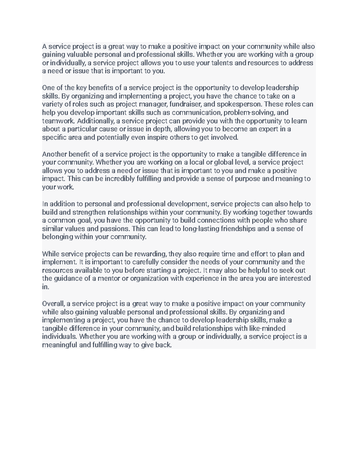 Final paper- Service Project - A service project is a great way to make ...
